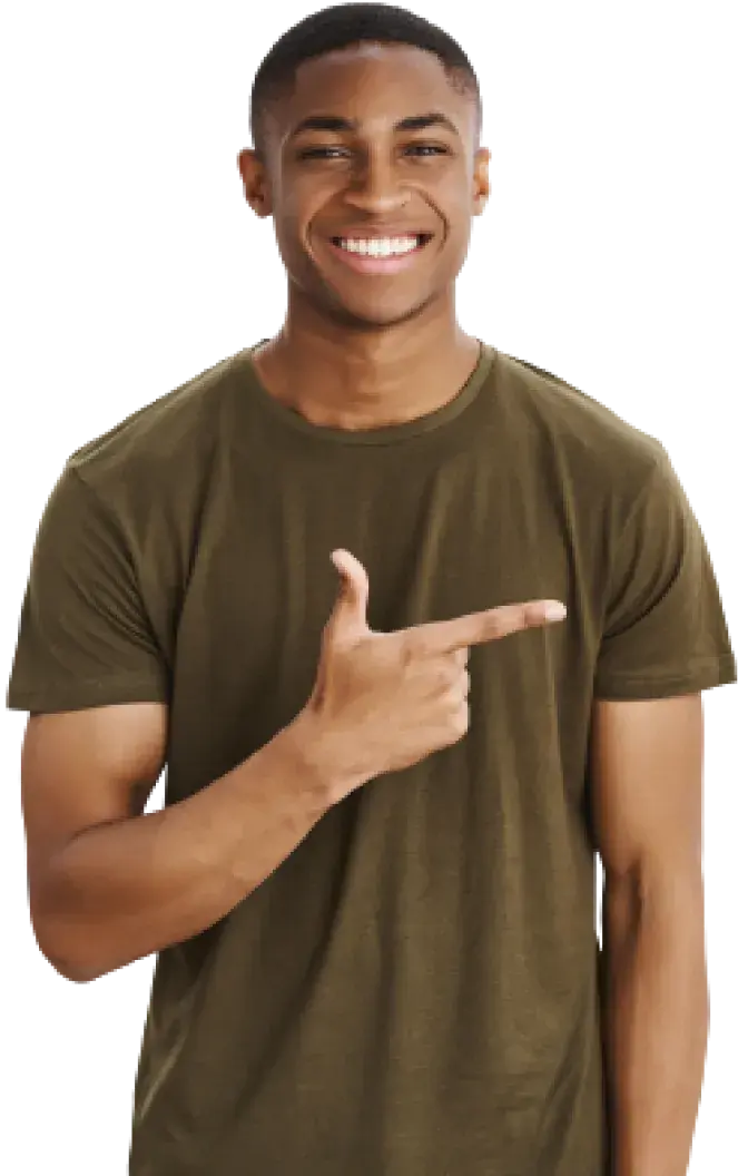 A young male wearing a khaki shirt